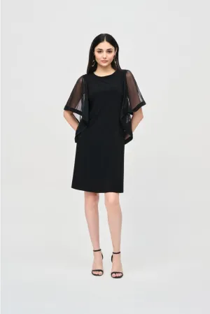 Joseph Ribkoff Black Mesh Butterfly Bell Sleeve Dress 243272
