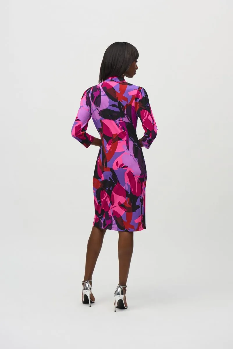 Joseph Ribkoff Black/Multi Abstract Print Faux Wrap Sheath Dress 244237