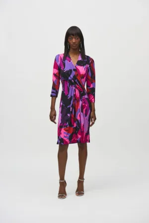 Joseph Ribkoff Black/Multi Abstract Print Faux Wrap Sheath Dress 244237