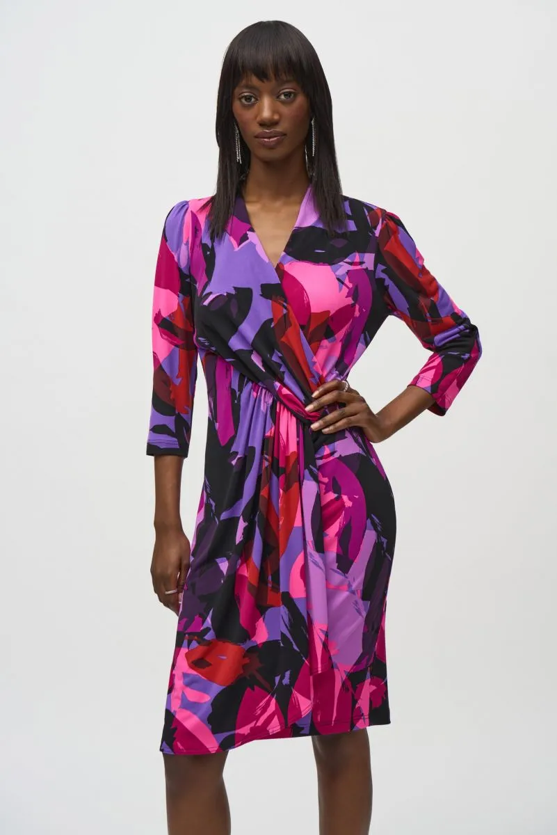 Joseph Ribkoff Black/Multi Abstract Print Faux Wrap Sheath Dress 244237