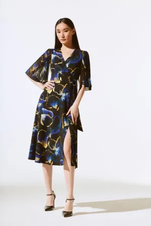 Joseph Ribkoff Black/Multi Floral Print Chiffon Midi Fit & Flare Dress 243776