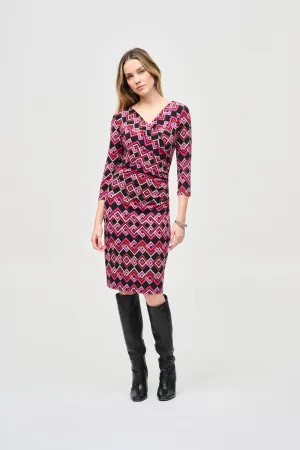Joseph Ribkoff Black/Multi Geometric Faux Wrap Sheath Dress 243323