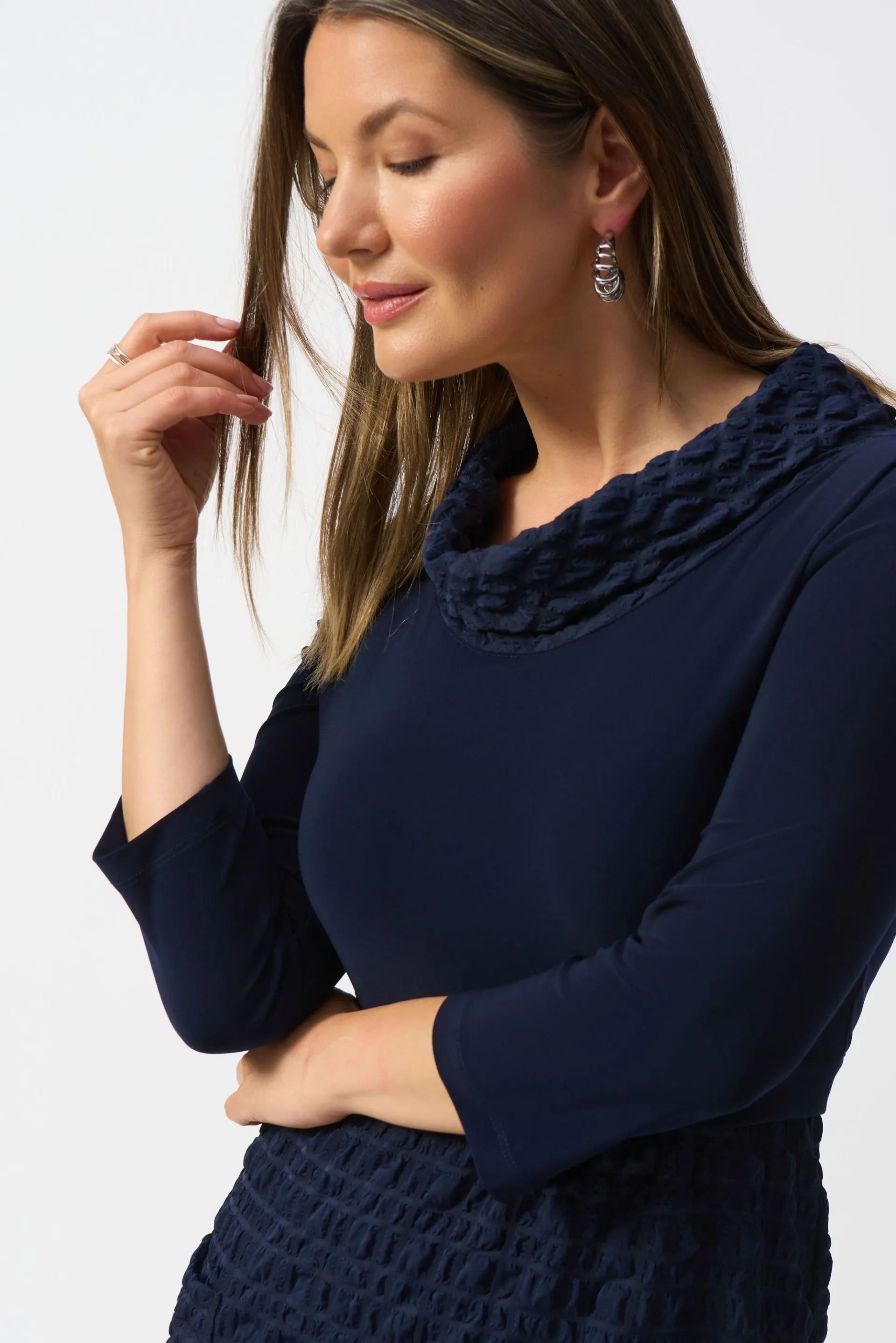Joseph Ribkoff Bubble Textured Cowl Neck Cocoon Dress 243114