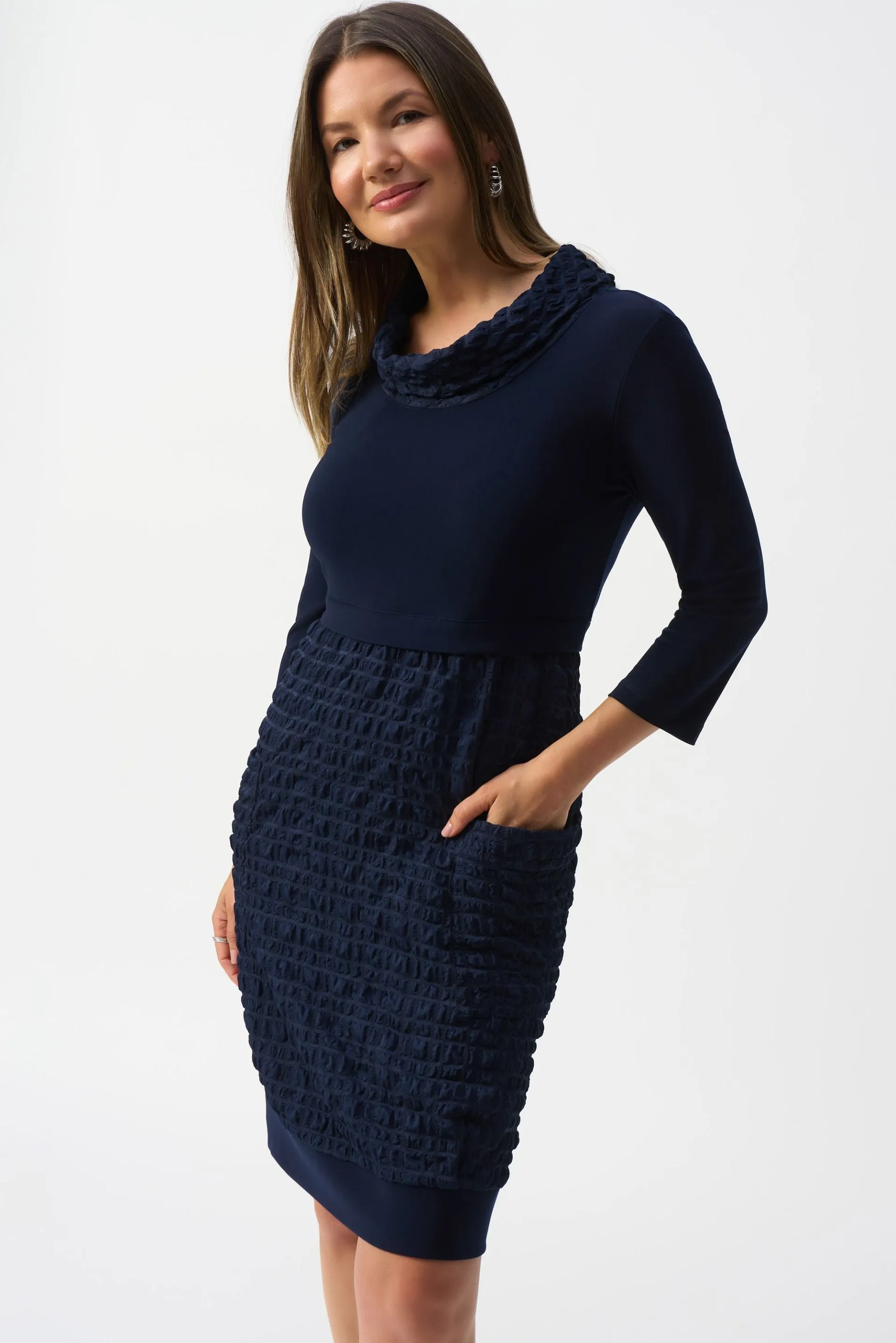 Joseph Ribkoff Bubble Textured Cowl Neck Cocoon Dress 243114