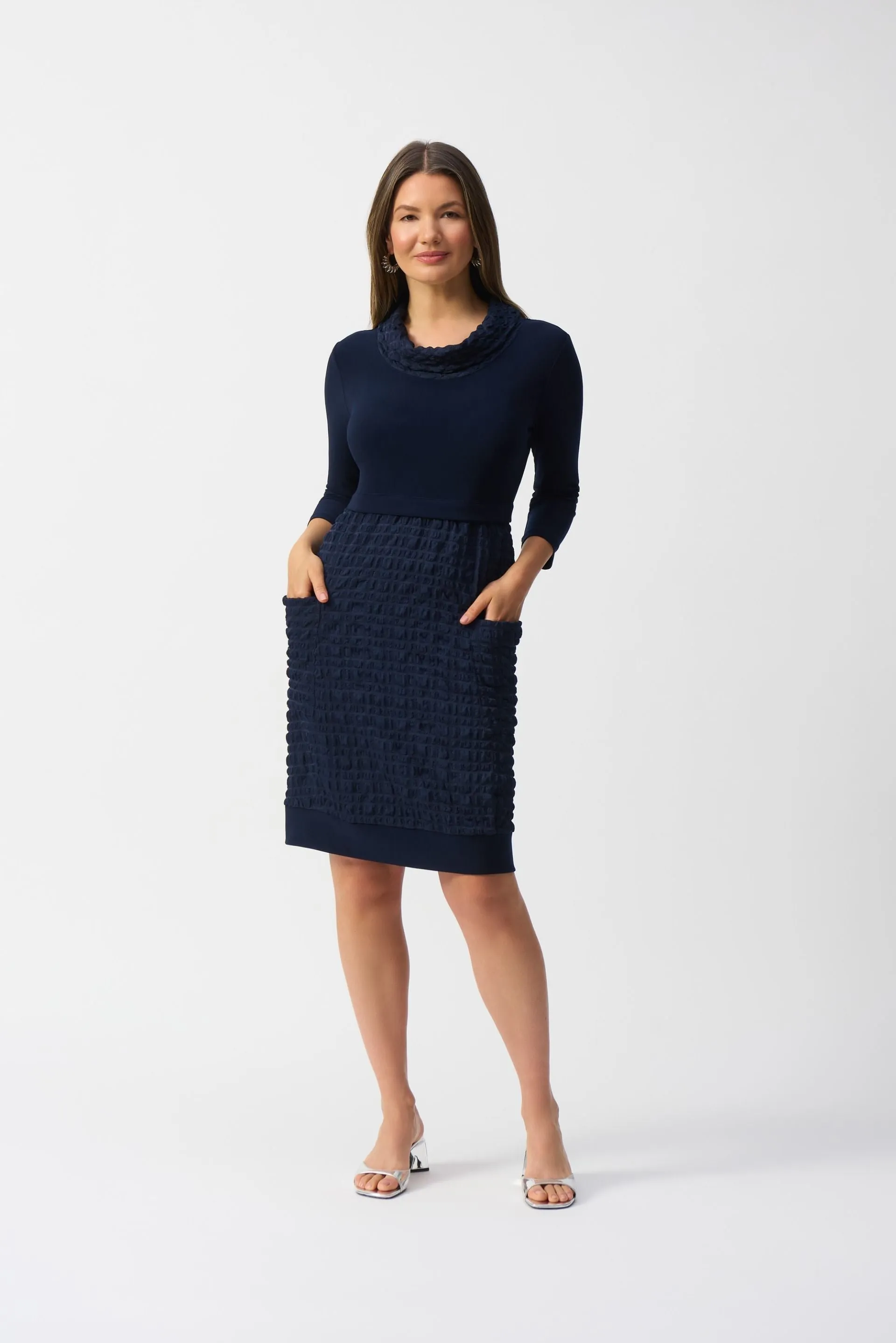 Joseph Ribkoff Bubble Textured Cowl Neck Cocoon Dress 243114