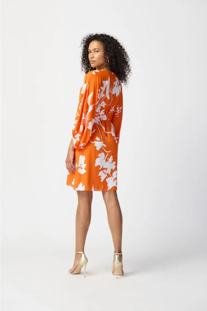 Joseph Ribkoff Mandarin/Vanilla Floral Print Puff Sleeve Belted Shirt Dress 241207