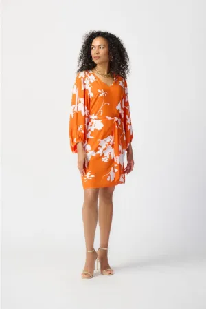 Joseph Ribkoff Mandarin/Vanilla Floral Print Puff Sleeve Belted Shirt Dress 241207