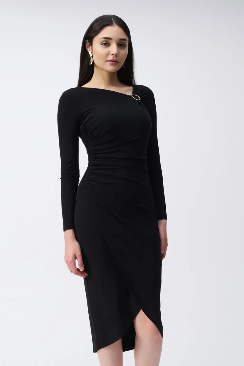 Joseph Ribkoff Ruched Long Sleeve Wrap Midi Sheath Dress 243169