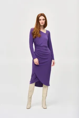 Joseph Ribkoff Ruched Long Sleeve Wrap Midi Sheath Dress 243169