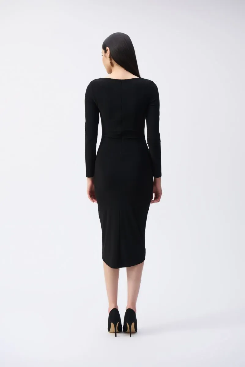 Joseph Ribkoff Ruched Long Sleeve Wrap Midi Sheath Dress 243169