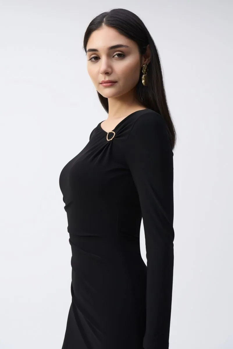 Joseph Ribkoff Ruched Long Sleeve Wrap Midi Sheath Dress 243169
