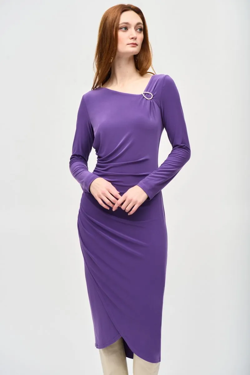 Joseph Ribkoff Ruched Long Sleeve Wrap Midi Sheath Dress 243169