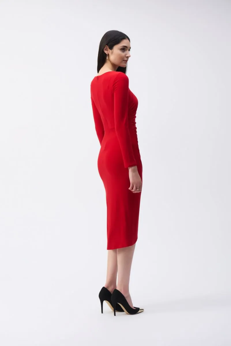 Joseph Ribkoff Ruched Long Sleeve Wrap Midi Sheath Dress 243169