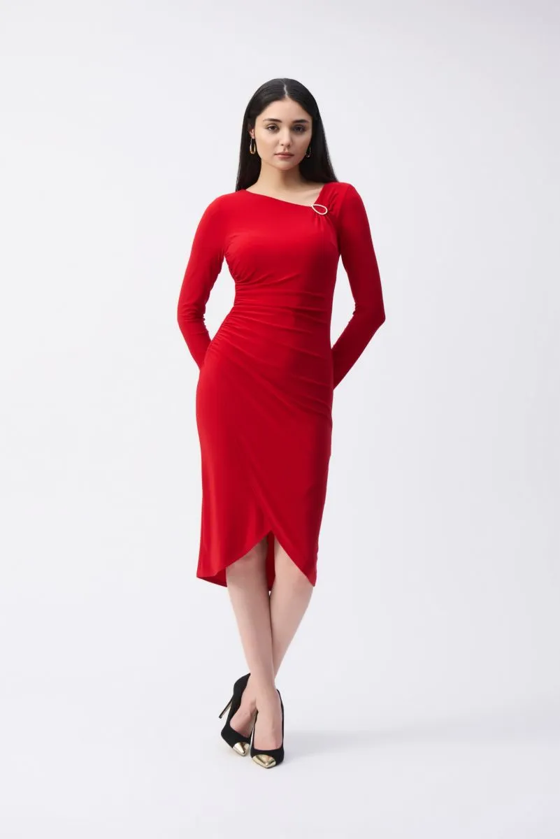 Joseph Ribkoff Ruched Long Sleeve Wrap Midi Sheath Dress 243169