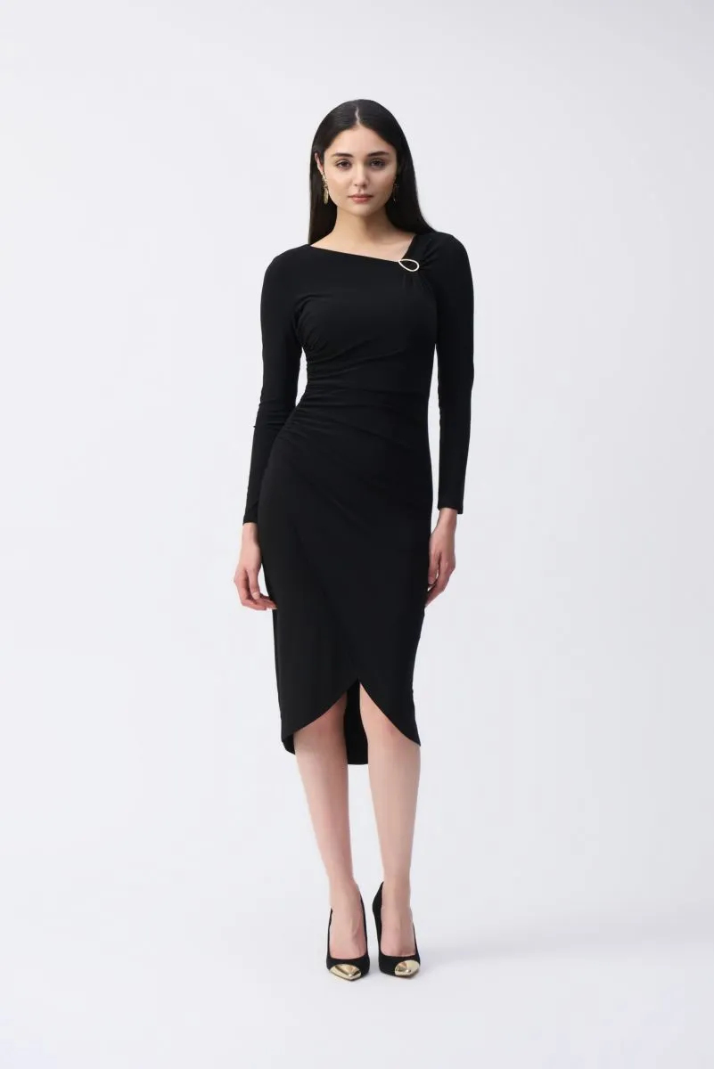 Joseph Ribkoff Ruched Long Sleeve Wrap Midi Sheath Dress 243169