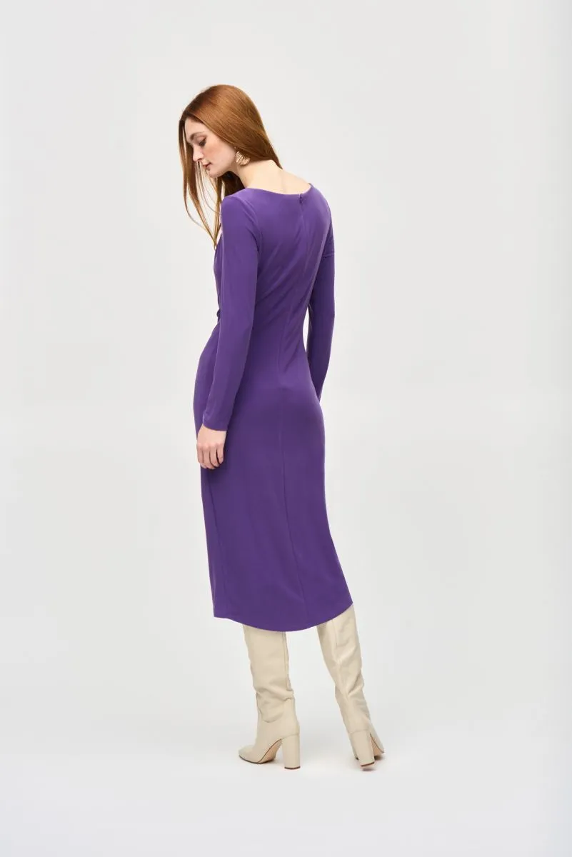 Joseph Ribkoff Ruched Long Sleeve Wrap Midi Sheath Dress 243169
