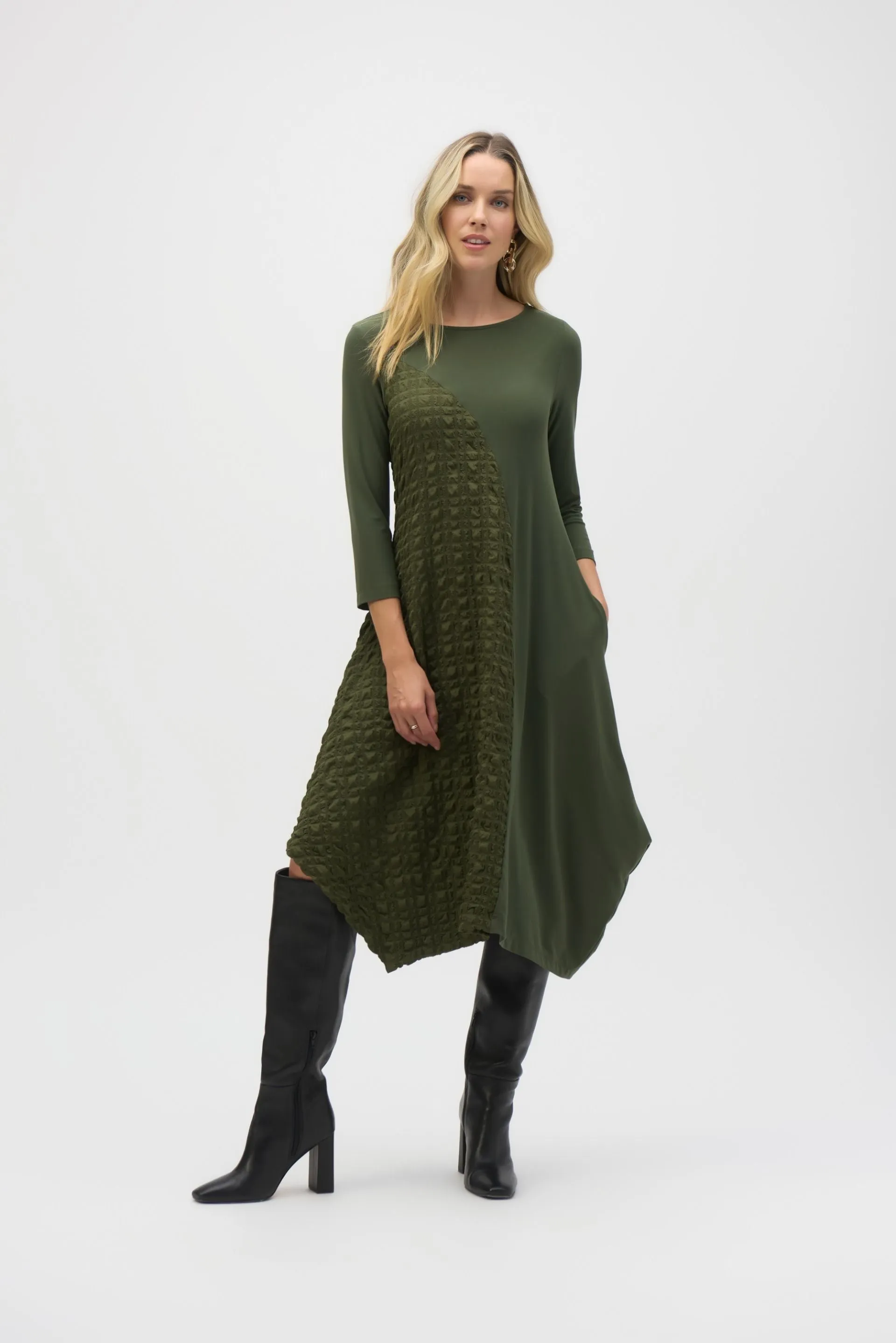 Joseph Ribkoff Textured Asymmetrical Handkerchief Midi Dress 244037