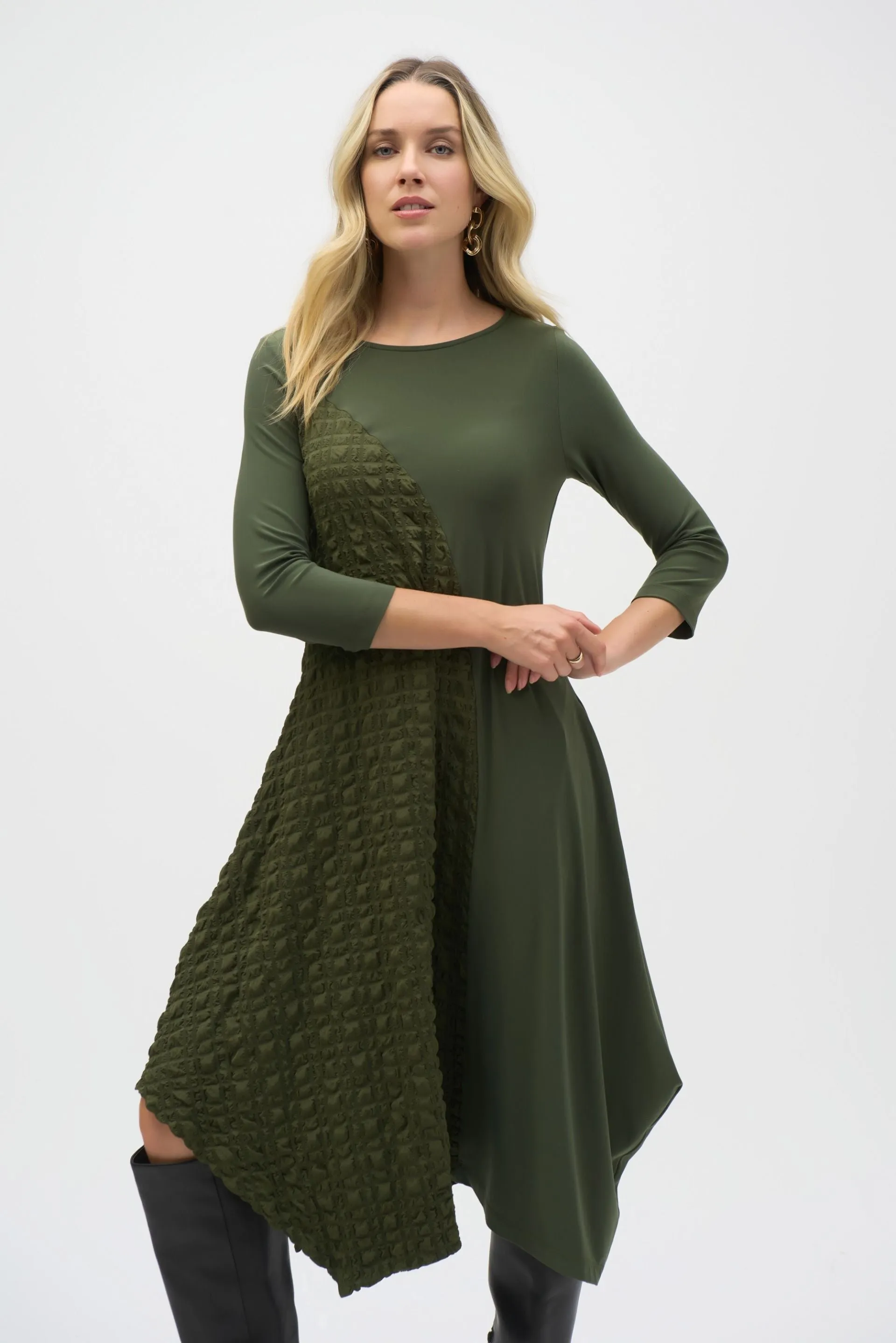 Joseph Ribkoff Textured Asymmetrical Handkerchief Midi Dress 244037