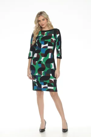 Joseph Ribkoff Vanilla/Multi Geometric Print Boat Neck Sheath Dress 243324