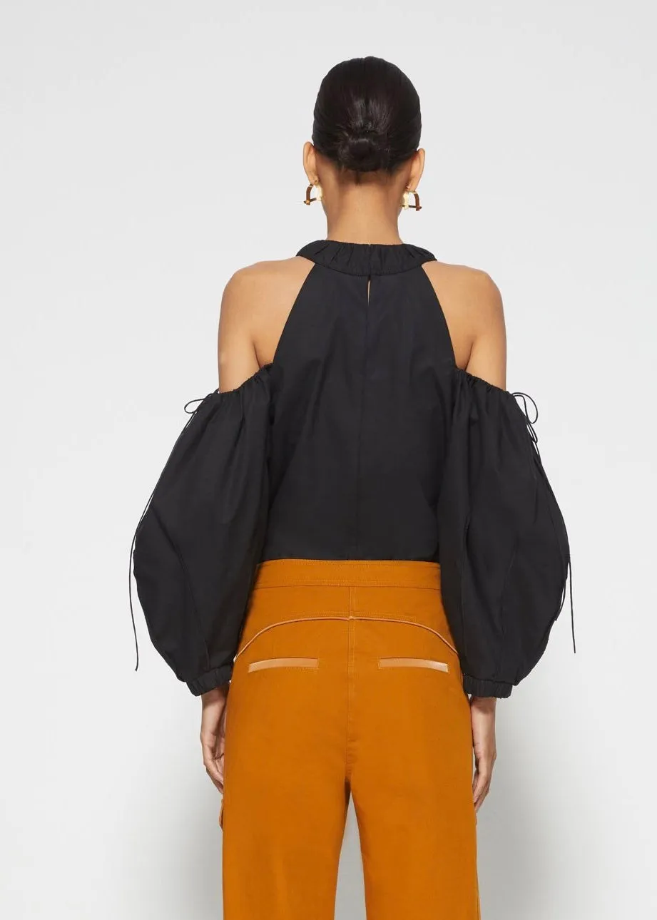 Josie Cold Shoulder Puff Sleeve Top (Black)