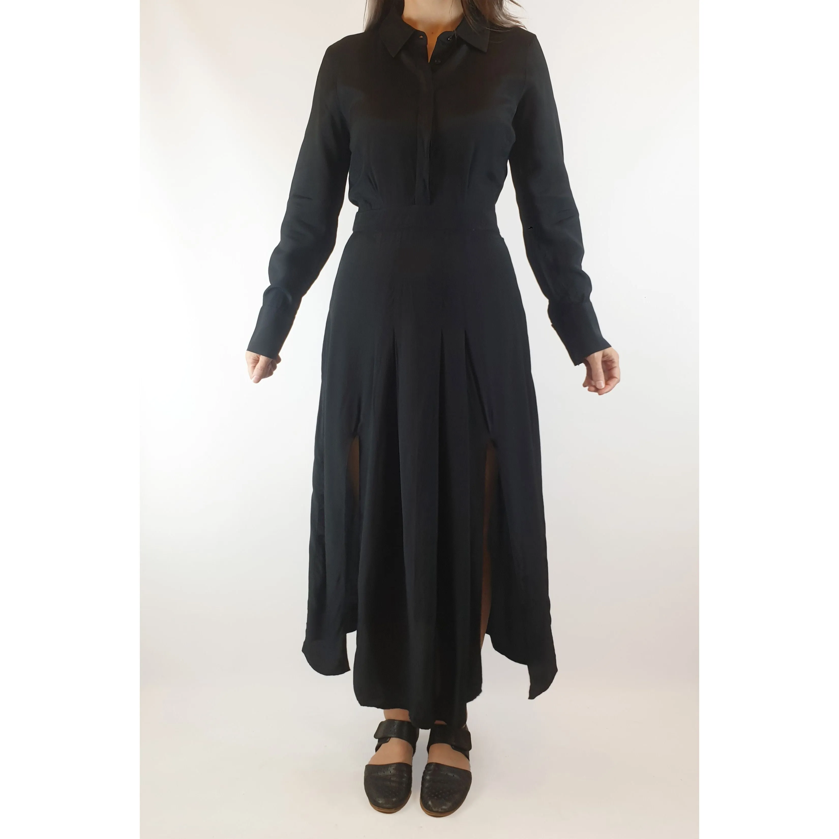 Jump black silky feel long sleeve maxi shirt dress size 10 (small fit, best fits size 8)