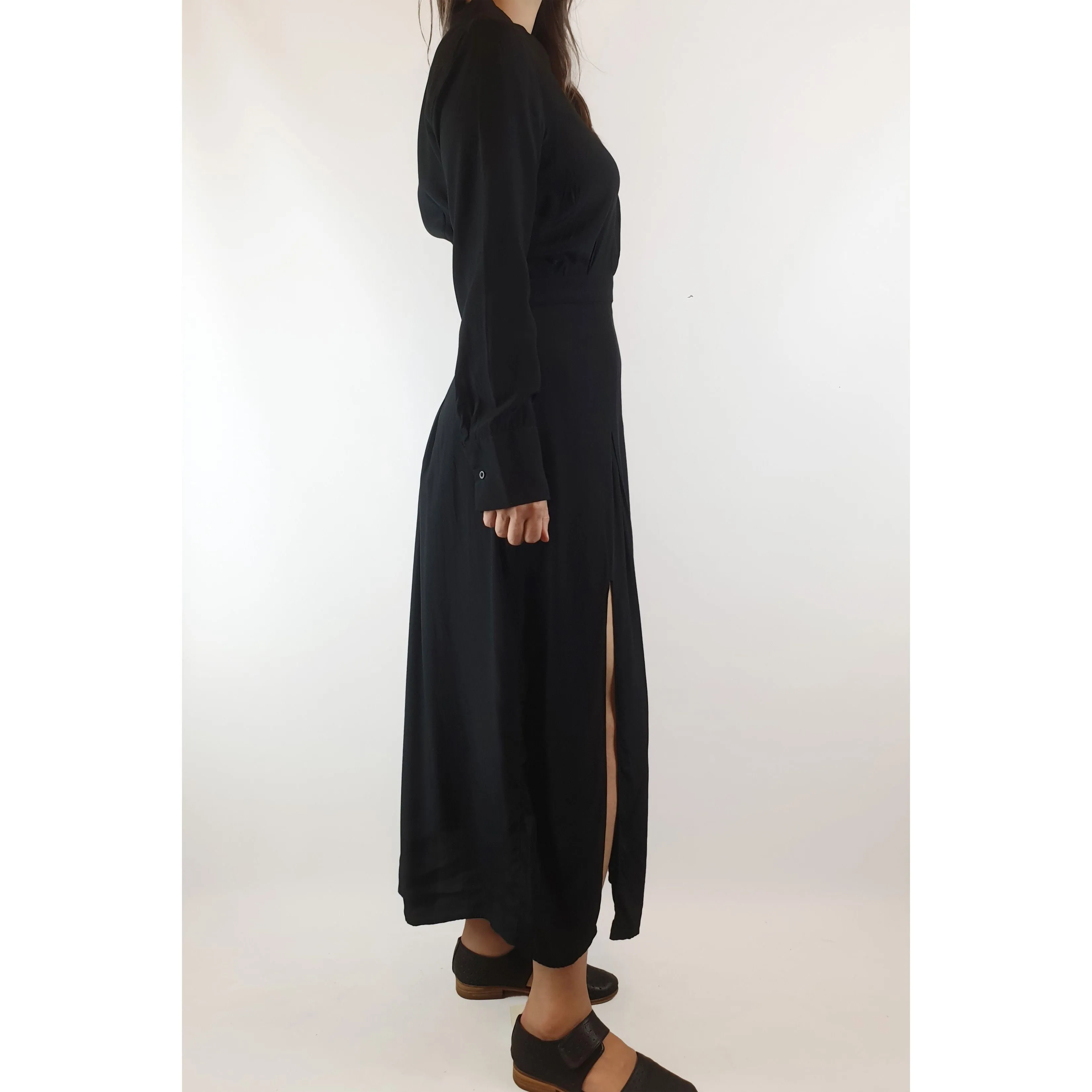 Jump black silky feel long sleeve maxi shirt dress size 10 (small fit, best fits size 8)