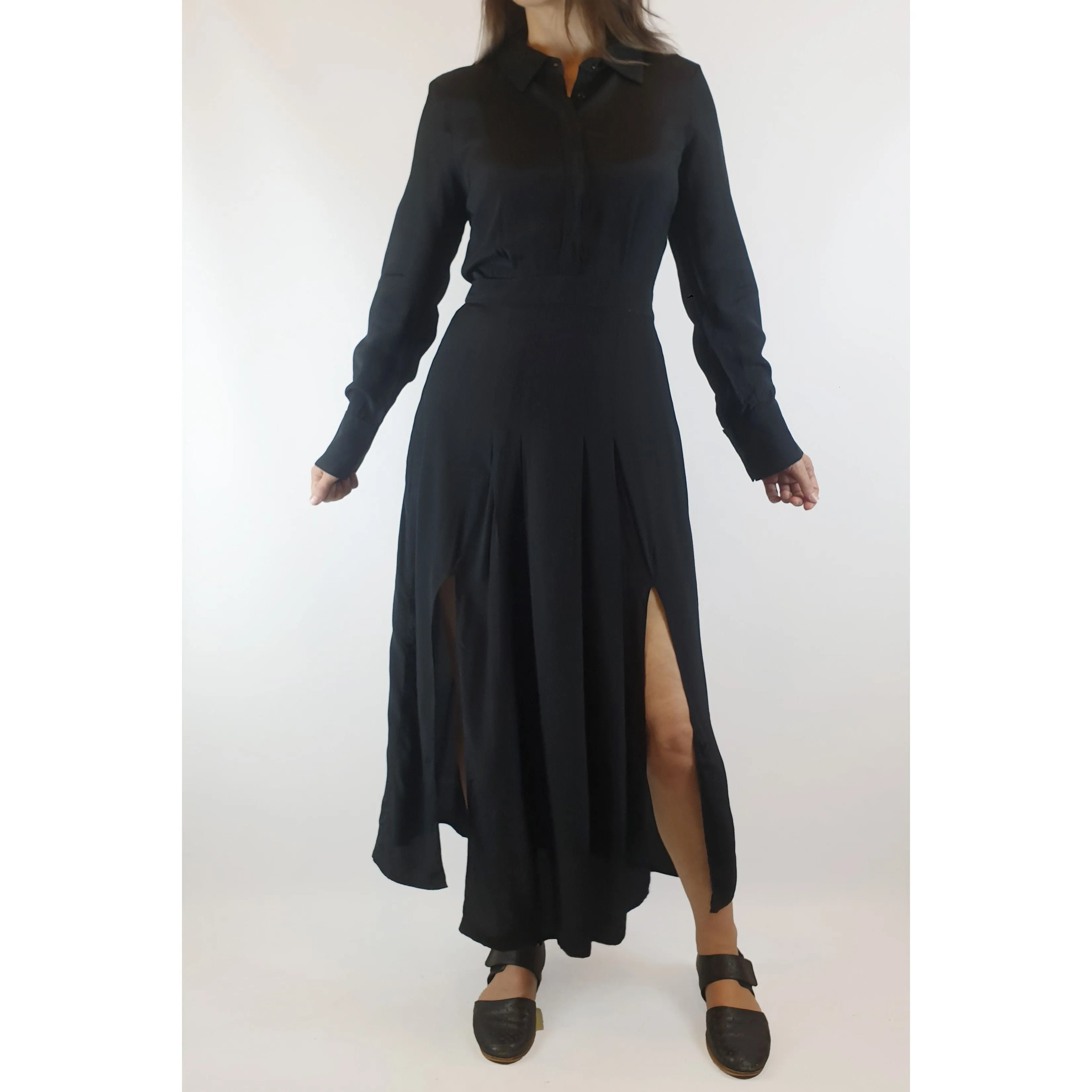 Jump black silky feel long sleeve maxi shirt dress size 10 (small fit, best fits size 8)