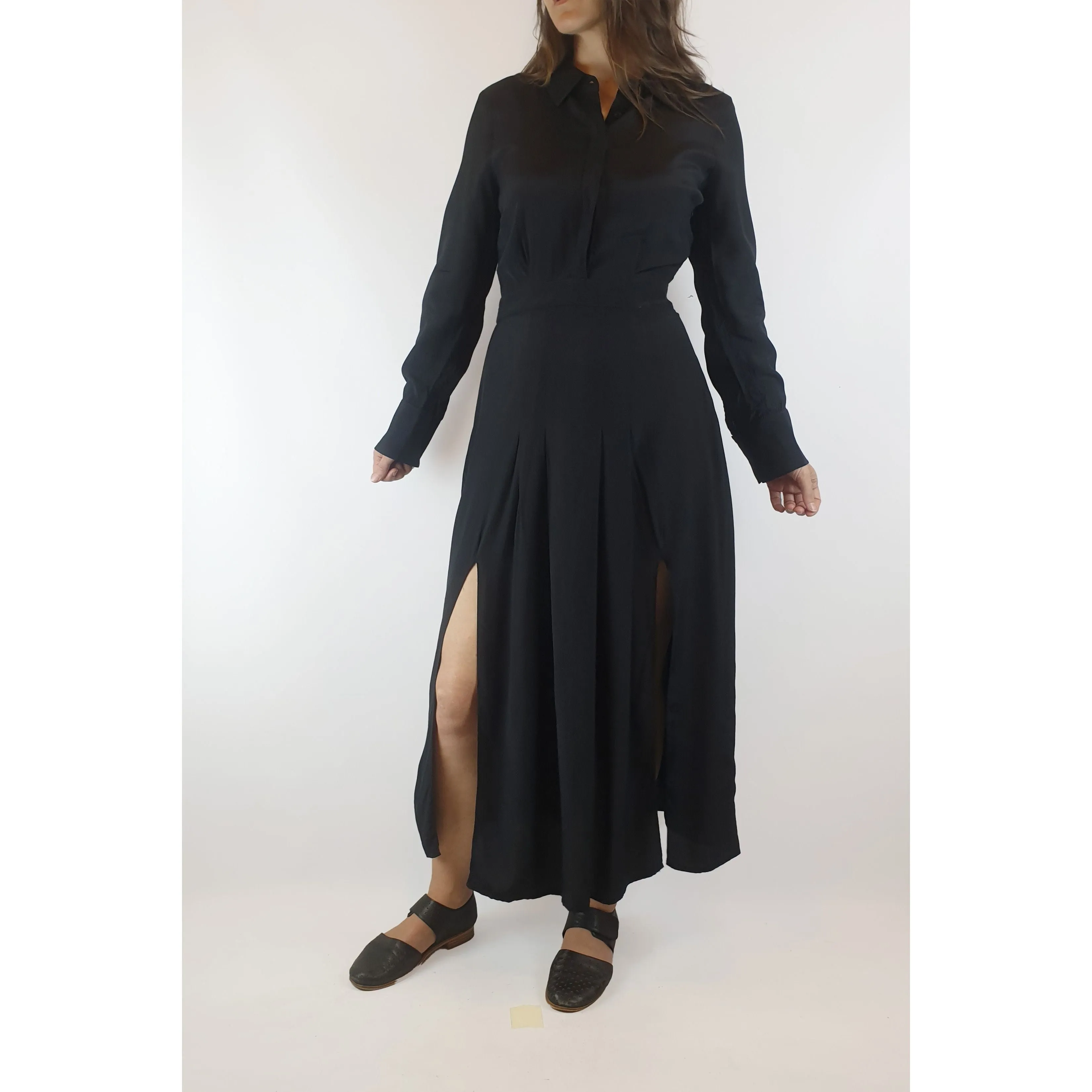 Jump black silky feel long sleeve maxi shirt dress size 10 (small fit, best fits size 8)