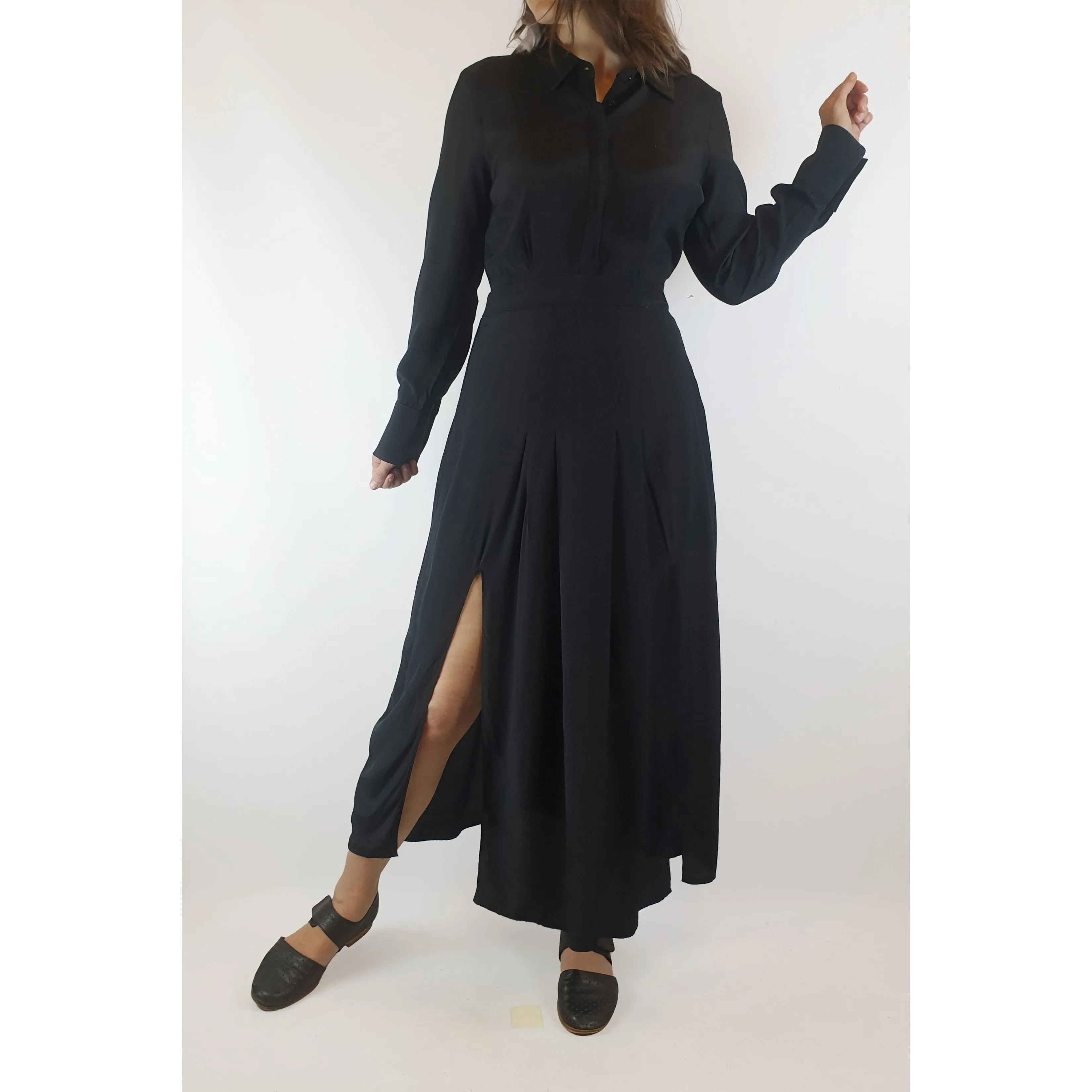 Jump black silky feel long sleeve maxi shirt dress size 10 (small fit, best fits size 8)