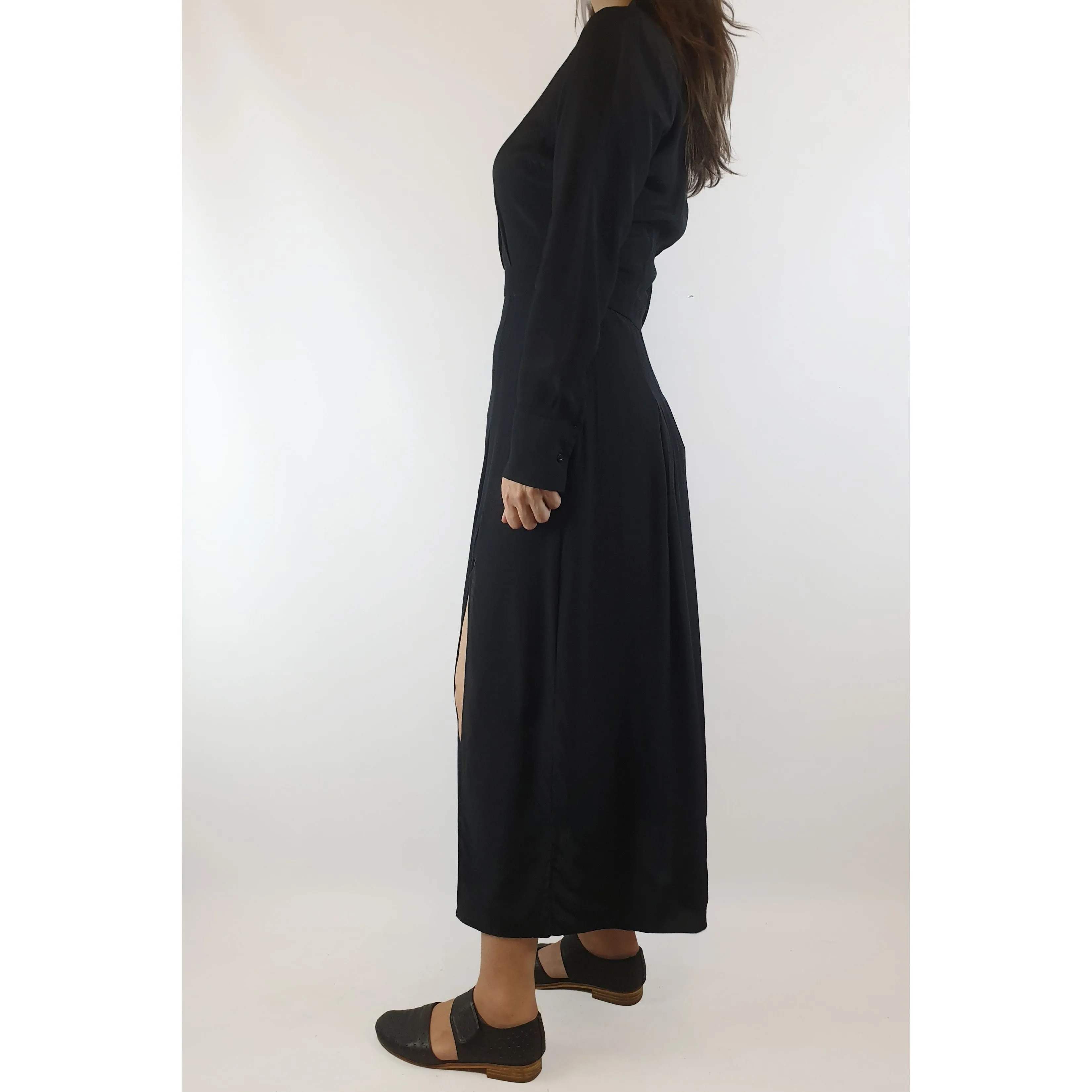 Jump black silky feel long sleeve maxi shirt dress size 10 (small fit, best fits size 8)