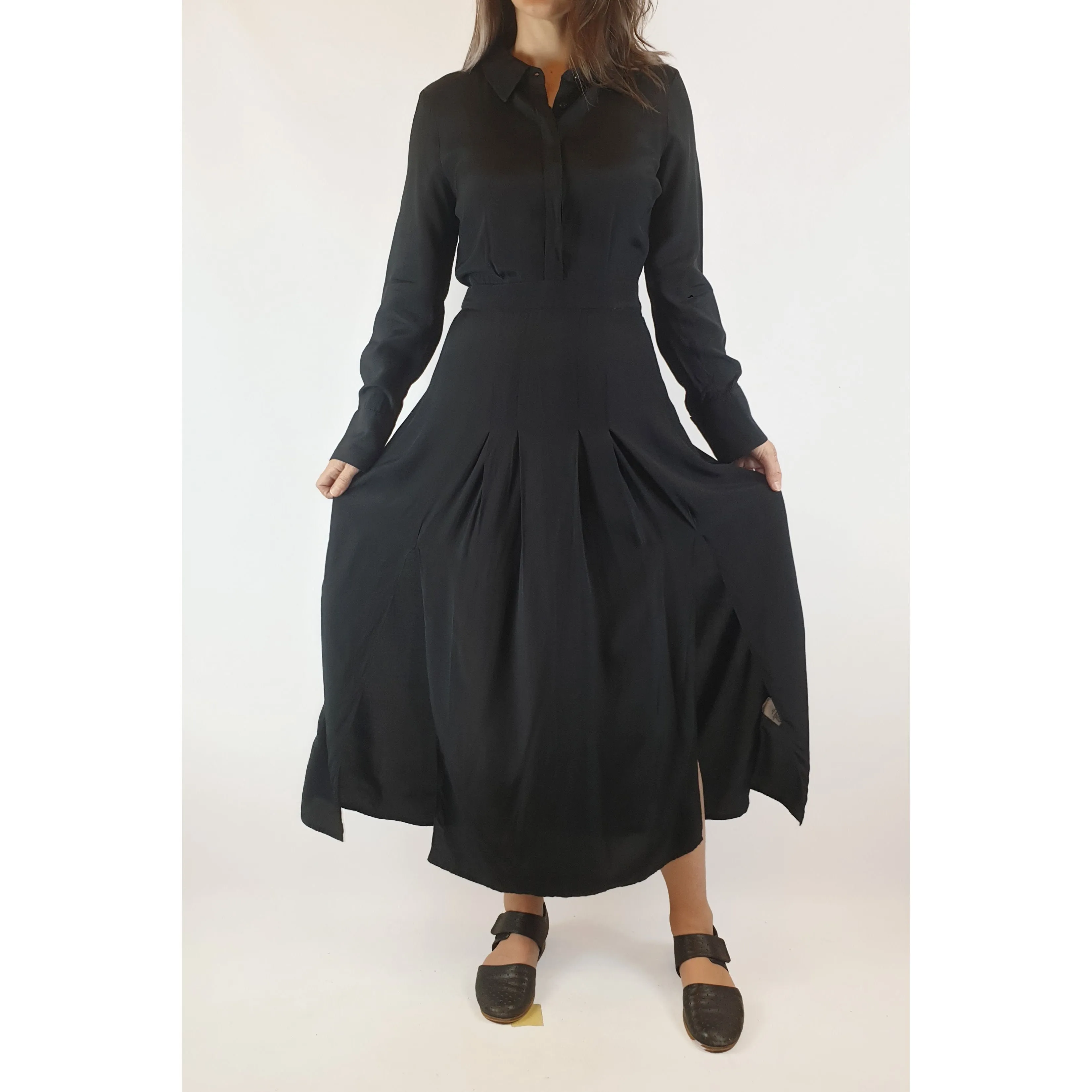 Jump black silky feel long sleeve maxi shirt dress size 10 (small fit, best fits size 8)