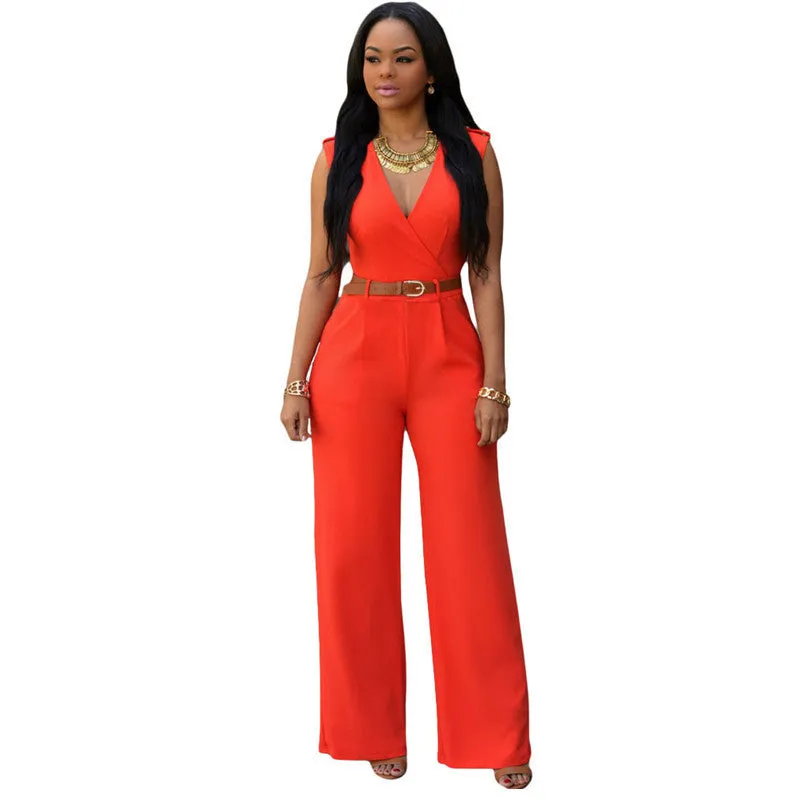 Jumpsuit Long Pants Overalls Dear Lover Women's Fashion Red V Neck Belt Embellished Elegant Playsuit Lady Work Wear LC64003