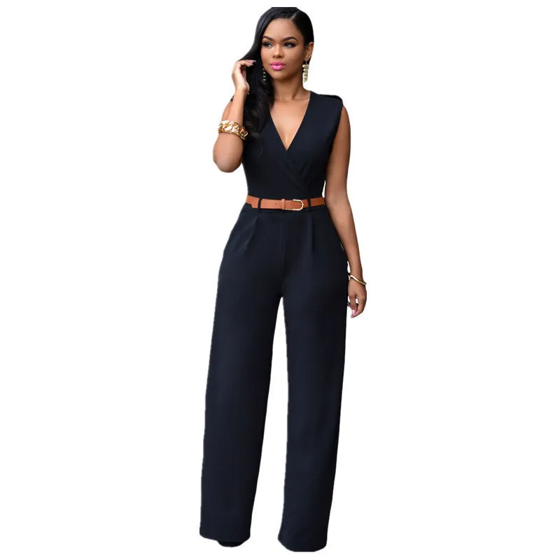 Jumpsuit Long Pants Overalls Dear Lover Women's Fashion Red V Neck Belt Embellished Elegant Playsuit Lady Work Wear LC64003