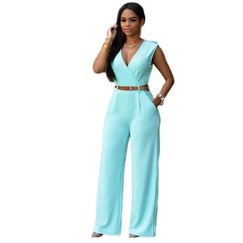 Jumpsuit Long Pants Overalls Dear Lover Women's Fashion Red V Neck Belt Embellished Elegant Playsuit Lady Work Wear LC64003