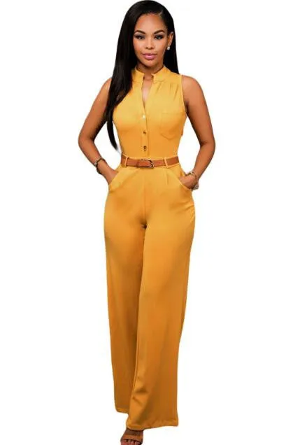 Jumpsuit Long Pants Women Rompers Sleeveless 2XL V-neck Belt Solid Sexy Night Club Elegant Slim Jumpsuits Overalls