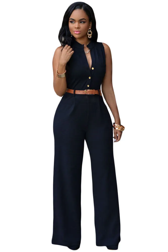 Jumpsuit Long Pants Women Rompers Sleeveless 2XL V-neck Belt Solid Sexy Night Club Elegant Slim Jumpsuits Overalls