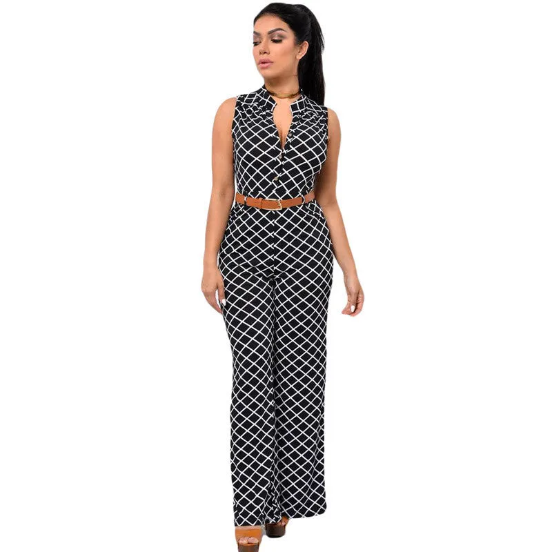 Jumpsuit Long Pants Women Rompers Sleeveless 2XL V-neck Belt Solid Sexy Night Club Elegant Slim Jumpsuits Overalls