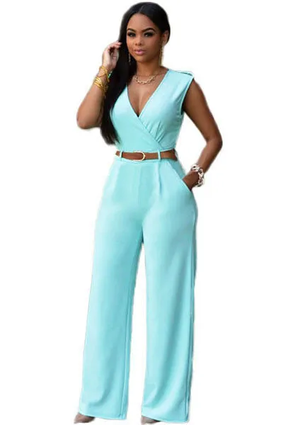 Jumpsuit Long Pants Women Rompers Sleeveless 2XL V-neck Belt Solid Sexy Night Club Elegant Slim Jumpsuits Overalls