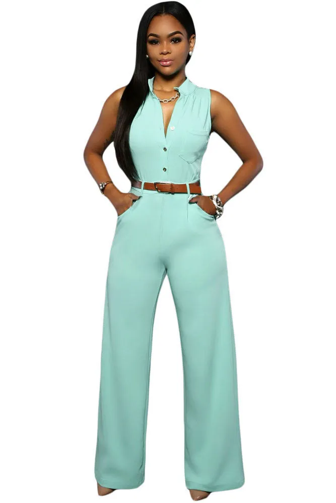 Jumpsuit Long Pants Women Rompers Sleeveless 2XL V-neck Belt Solid Sexy Night Club Elegant Slim Jumpsuits Overalls