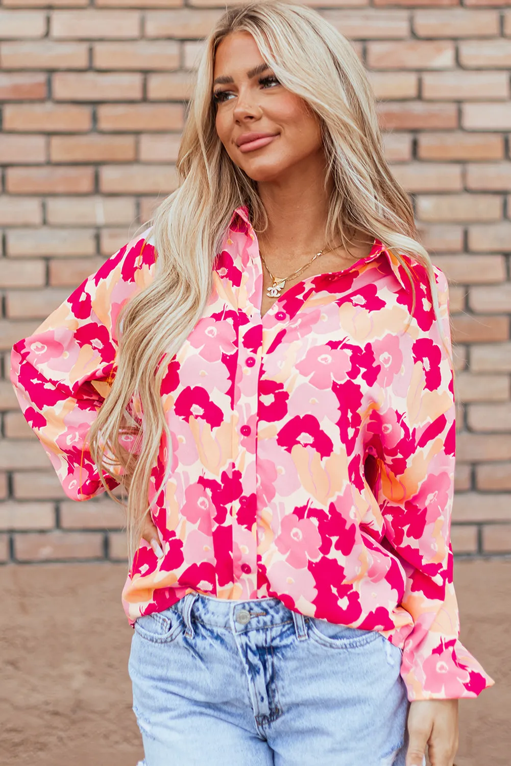 KaleaBoutique Blooming Floral Print Puff Sleeve Buttoned Shirt