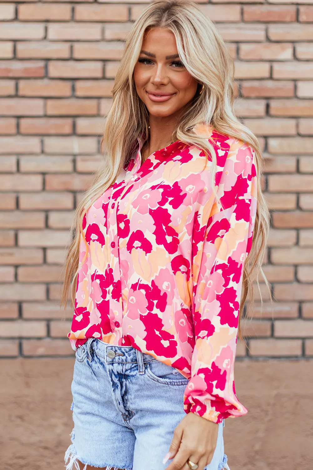 KaleaBoutique Blooming Floral Print Puff Sleeve Buttoned Shirt