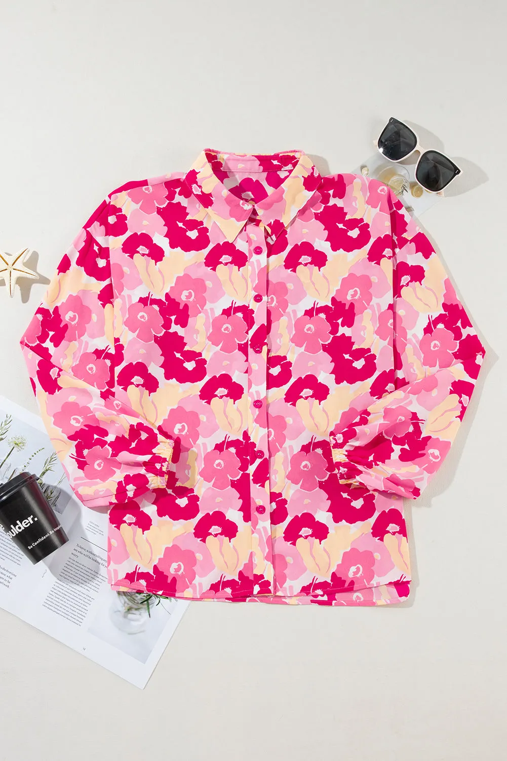 KaleaBoutique Blooming Floral Print Puff Sleeve Buttoned Shirt