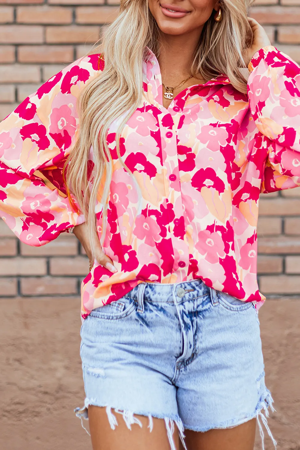 KaleaBoutique Blooming Floral Print Puff Sleeve Buttoned Shirt