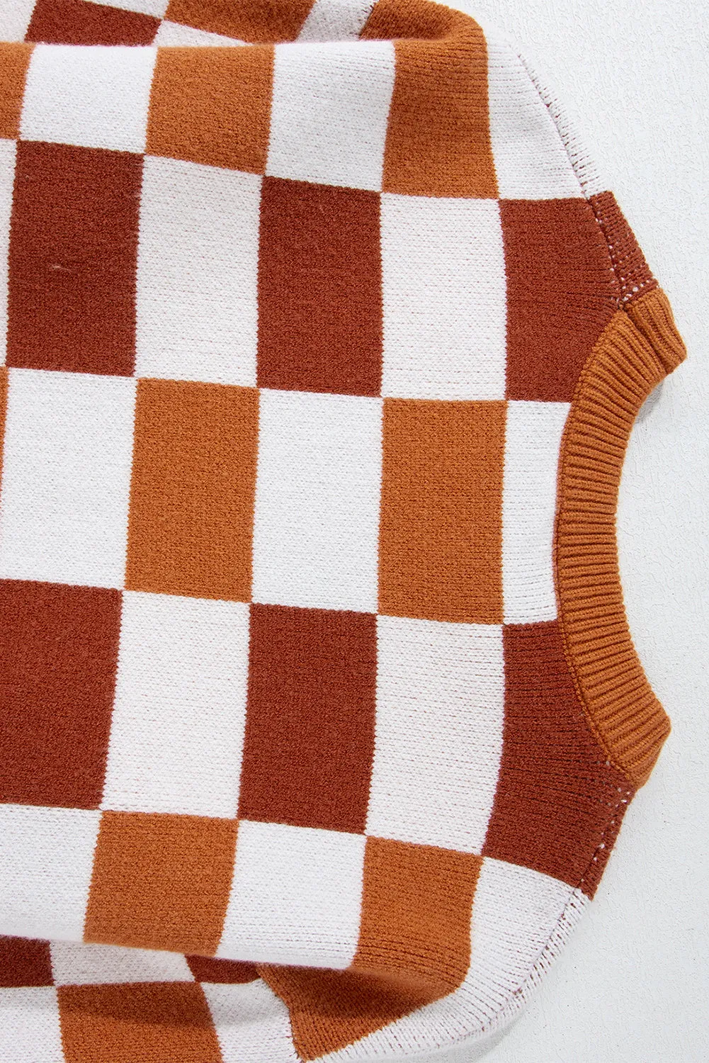 KaleaBoutique Checkered Ribbed Edge O Neck Drop Shoulder Sweater