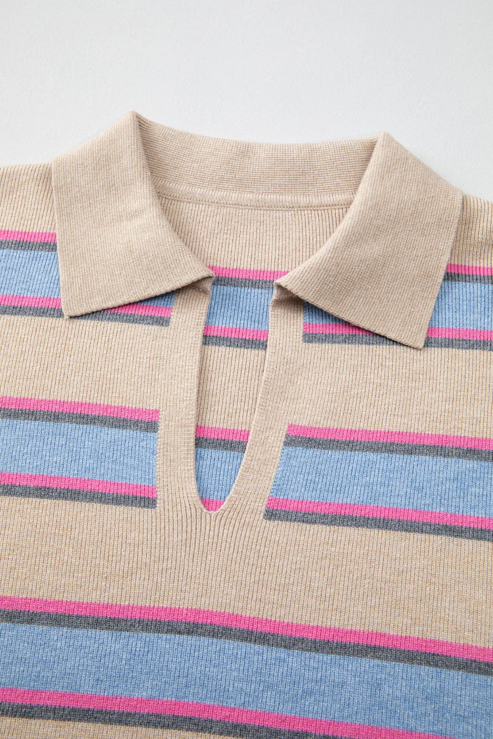KaleaBoutique Collared V Neck Drop Shoulder Loose Sweater