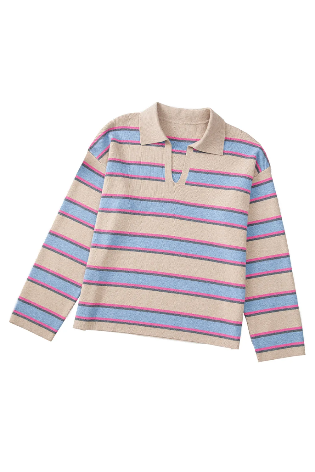 KaleaBoutique Collared V Neck Drop Shoulder Loose Sweater