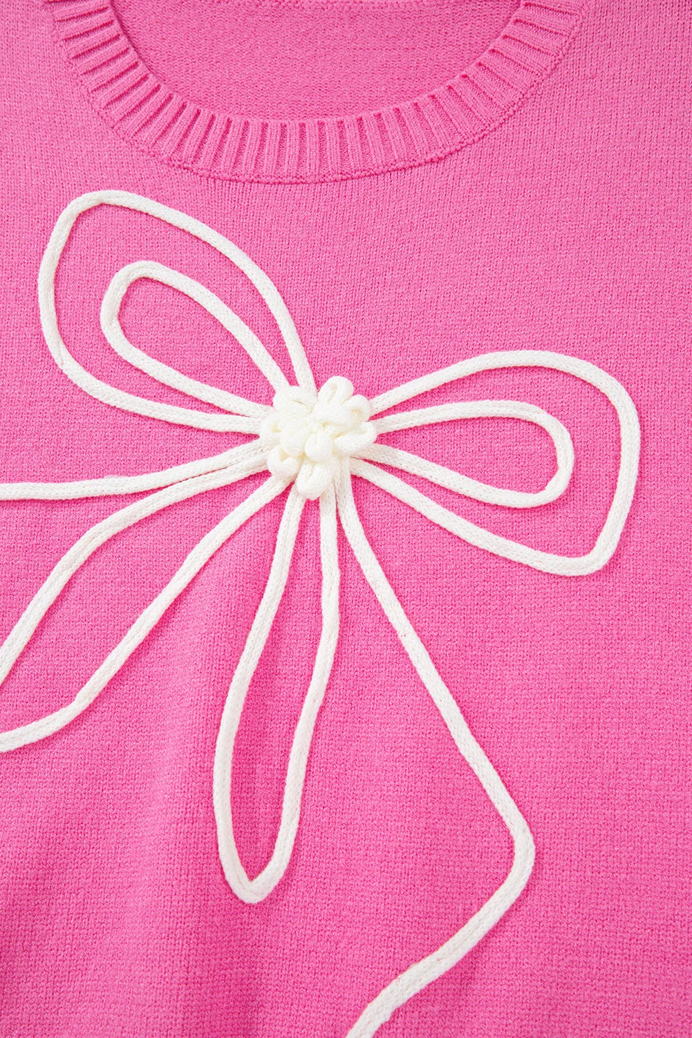 KaleaBoutique Corded Flower Bow Ribbed Trim Casual Sweater
