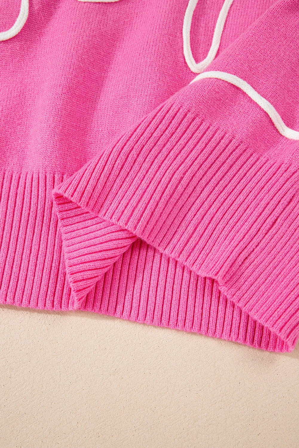 KaleaBoutique Corded Flower Bow Ribbed Trim Casual Sweater