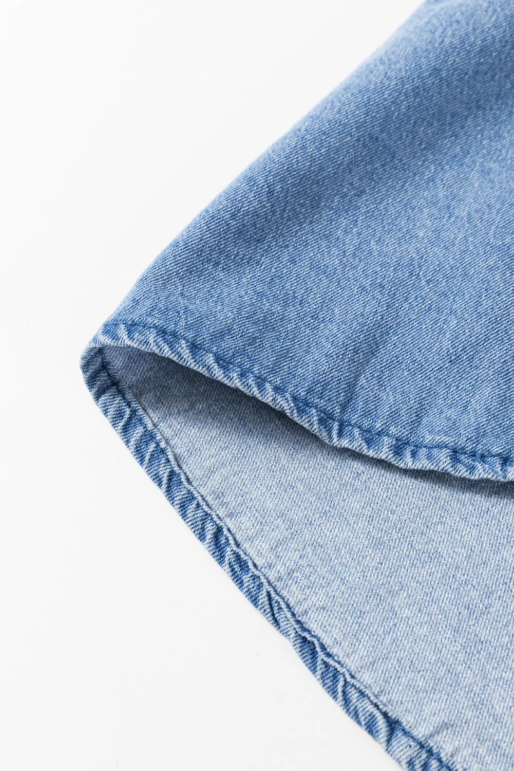 KaleaBoutique Frilled Raw Hem Half Buttoned Denim Top