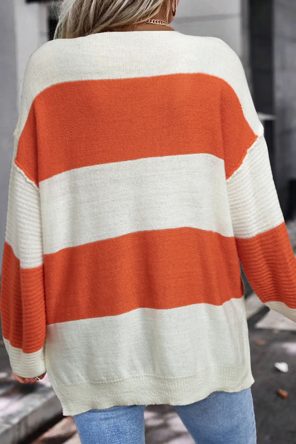 KaleaBoutique Loose Color Block Drop Shoulder Bubble Sleeve Sweater